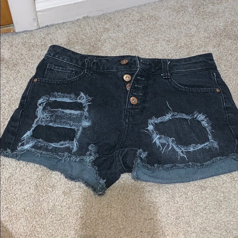 Black Distressed Jean Shorts
